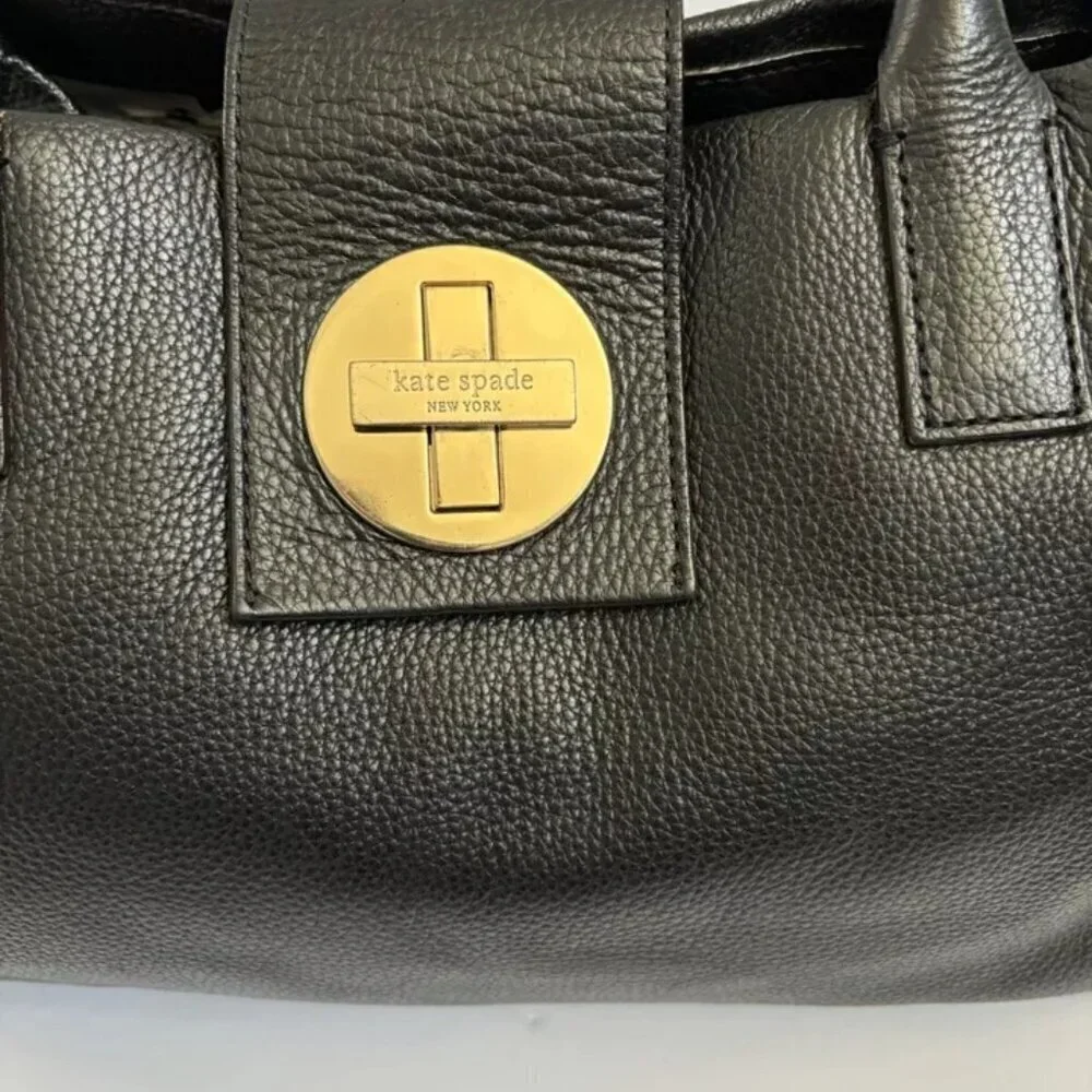 Kate Spade Handbag Leather Tote Black Large Satchel ShoulderBag Purse W-12" H-8. - Picture 12 of 13